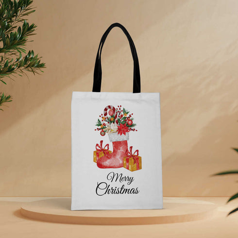 Merry Christmas Print - Christmas Theme Printed Tote Bag - Uncommongifts.in
